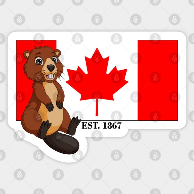 Canada Day Est. 1867 Flag and Beaver Sticker by HolidayBug